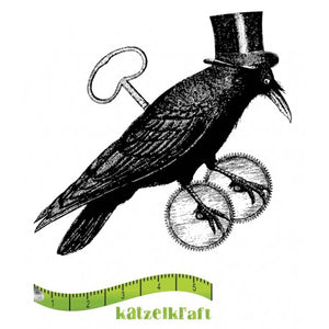Katzelkraft - SOLO58 - Unmounted Red Rubber Stamp - Steampunk Raven