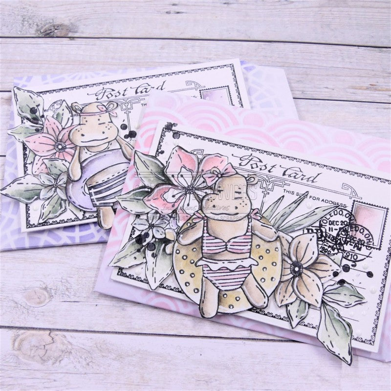 Chou & Flowers - White Rubber Stamp - Ms. Hippo