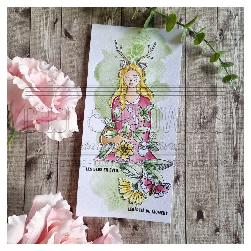 Chou & Flowers - White Rubber Stamps - The Girl of the Woods