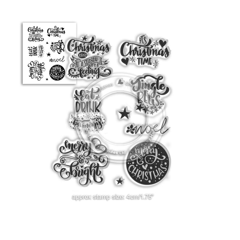 Polkadoodles - Clear Polymer Stamp Set - A6 - Merry & Bright Christmas Greetings