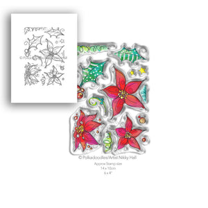 Polkadoodles - Clear Polymer Stamp Set - A6 - Perfect Poinsettias