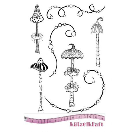 Katzelkraft - A5 - KTZ191 - Unmounted Red Rubber Stamp Set - Whimsical Mushrooms