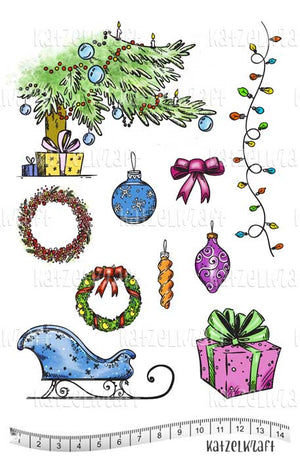 Katzelkraft - A5 - KTZ214 - Unmounted Red Rubber Stamp Set - Christmas Holiday Accessories & More