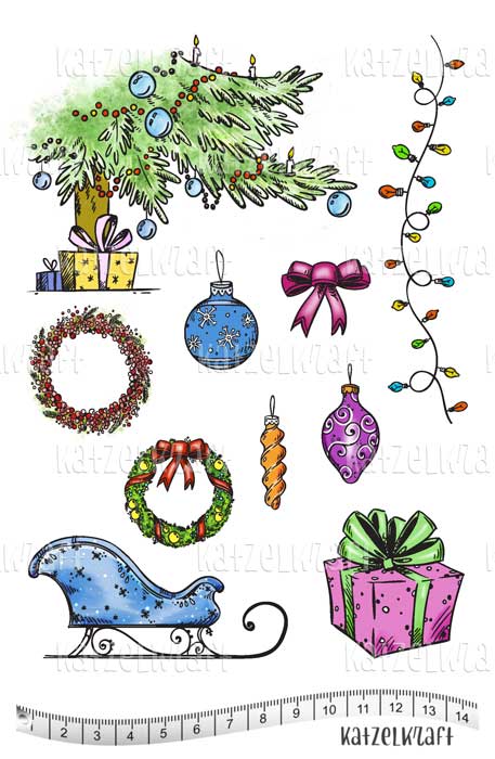 Katzelkraft - A5 - KTZ214 - Unmounted Red Rubber Stamp Set - Christmas Holiday Accessories & More
